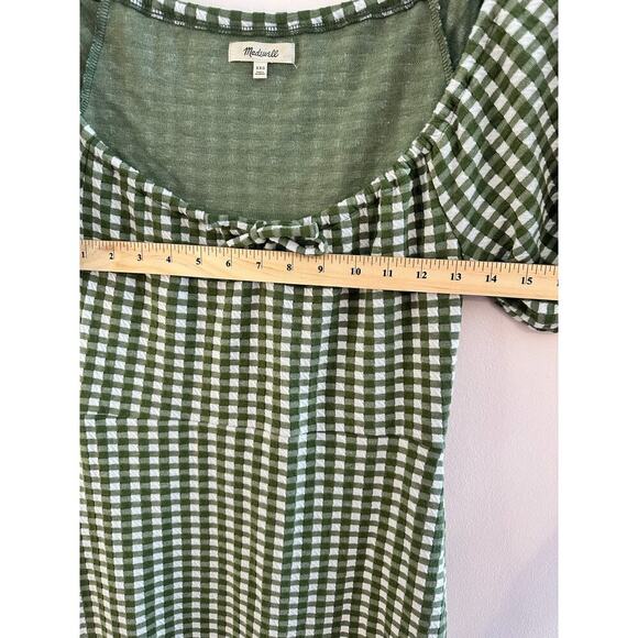 Madewell Jacquard Puff-Sleeve Preppy Mini Dress in Green Gingham Check Size XXS - Picture 7 of 8